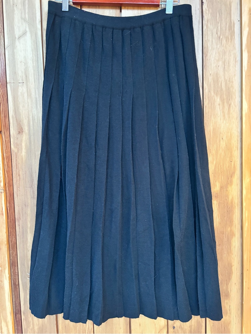 VTG Mister Leonard Black Pleated Knit Skirt - Size L Wool Blend Dark Academia